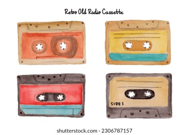 Ilustración de color de agua de Cassette Retro Viejo