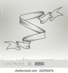 Vintage old retro flag ribbon banner. Hand drawn vector illustration. Space for text.  Banner. Vector engraving. Classic tape. Scrapbooking victorian style page. Element for print, design, web design.