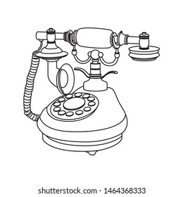 Vintage old retro phone in line art style isolated on white background - vector