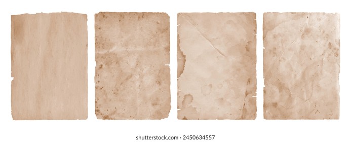 Vintage old ripped torn paper. Antique stained sheets set