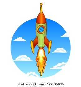 Vintage, old rocket on a sky background