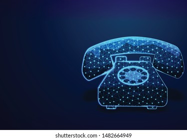 Vintage / old rotary telephone. Communication concept. Abstract Low poly wireframe mesh design. Dot and Line connection. Vector Illustration / Background