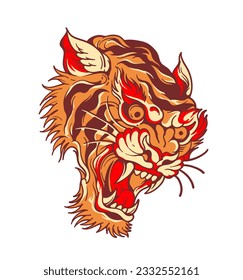 vintage old school inspired tiger head illustration 