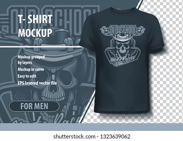 Vintage Old School Moto Racers with skull and motorcycle . Fully editable T-Shirt template.