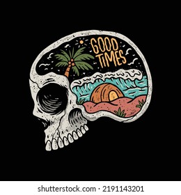 Vintage Old School Skull Surf Strandgrafik Design