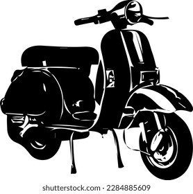 Vintage  old scooter silhouette art, retro scooter