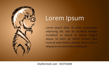 Vintage, Old scroll, vector illustration. Parchment with a silhouette of man and subject of inscription to.