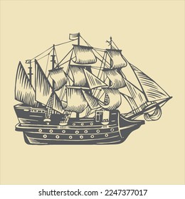 vintage old ship vector art