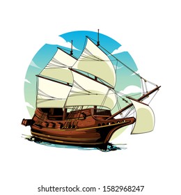 Vintage Old Ship Vector Illustration