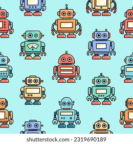 Vintage, motif harmonieux de robots de vieux style, arrière-plan harmonieux