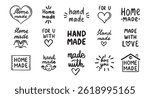 vintage old style hand made and made with love labels writings set. Hand drawn doodle outline drawing hand made line clipart symbol. Vector illustration