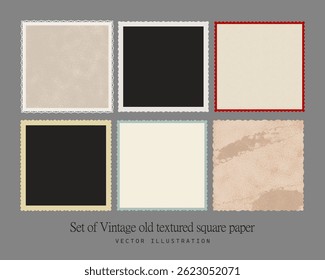 Vintage Old Textured Square Photo Paper. Grunge background. Vector isolated illustration