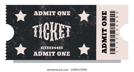 Vintage old ticket. Admit one pass for festival, thematic party, cinema, theater or special occasions 