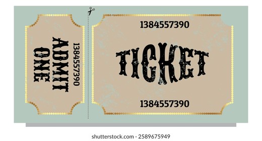 Vintage old ticket. Admit one pass for festival, thematic party, cinema, theater or special occasions 