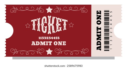 Vintage old ticket. Admit one pass for festival, thematic party, cinema, theater or special occasions 