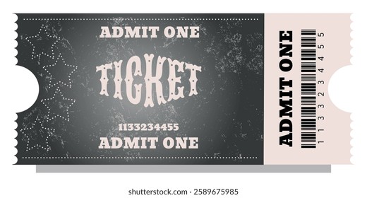 Vintage old ticket. Admit one pass for festival, thematic party, cinema, theater or special occasions 