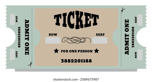 Vintage old ticket. Admit one pass for festival, thematic party, cinema, theater or special occasions 