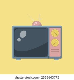 Vintage Old TV Flat Illustration - Retro Television Design, Classic Electronics Artwork, Nostalgic Home Entertainment, Antique TV Vector Graphic, Editable for Retro Themes