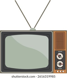 Vintage old TV front view vector illustration. 