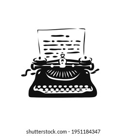 Vintage old typewriter symbol or logo. Literature, journalism icon vector illustration