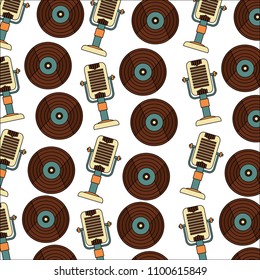 vintage old vinyl record microphone retro pattern