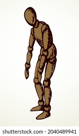 Vintage old wood tie tired despair broken sad grief weak ill office male posture white. Line black drawn theater artist game object pose show sign icon conceptual design sketch retro art cartoon style