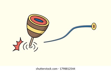 vintage old wood Toy Spinning Top. Vector, illustration