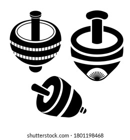 Vintage Old Wood Toy Spinning Top Black Icon. Vector, Illustration