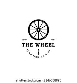 Vintage Old Wooden Cart Wheel logo design