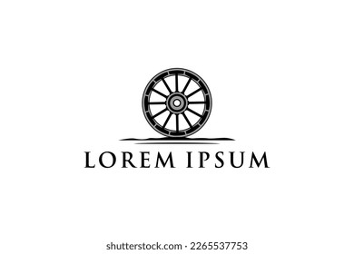 Vintage Old Wooden Wagon Cart Wheel with flower grass Classic logo design