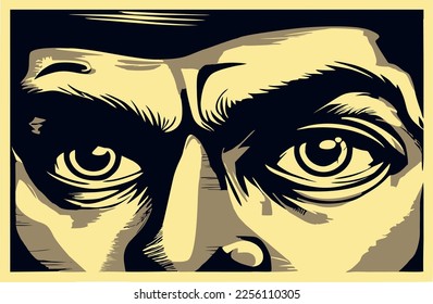 Vintage older brother watch you spy eyes surveillance and personal data privacy violation concept vector illustration