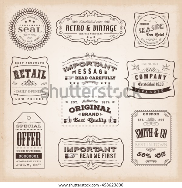 Vintage Oldfashioned Labels Signs Illustration Retro Stock Vector ...