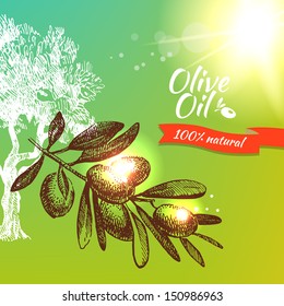 Vintage olive background. Hand drawn illustration