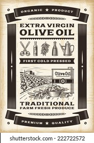 Vintage olive oil poster. Fully editable EPS10 vector.