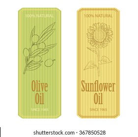 Vintage olive, sunflower oil labels set