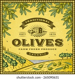 Vintage olives label. Editable EPS10 vector illustration with clipping mask and transparency.