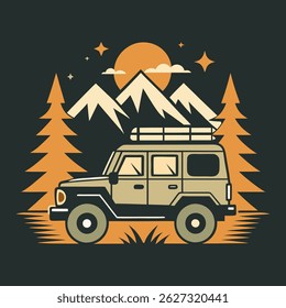 Vintage on a road trip Vector flat minimalistic isolated illustration