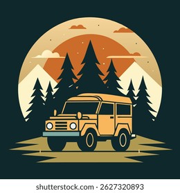Vintage on a road trip Vector flat minimalistic isolated illustration