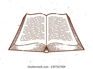 Vintage open book vector graphic design element, logo or icon or emblem trendy linear style.