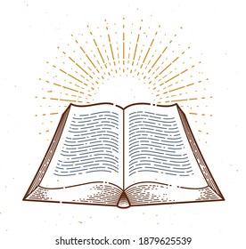 Estilo lineal de moda vintage de diseño gráfico vectorial de libro abierto, logotipo o icono o emblema.