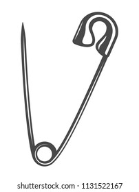 Vintage open safety pin concept in monochrome style isolated vector illustration