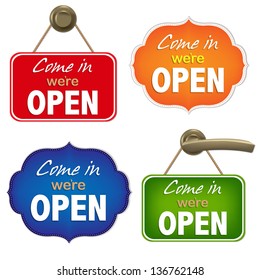 Vintage Open Sign Set With Gradient Mesh, Vector Illustration