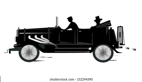 Vintage open top sports car silhouette