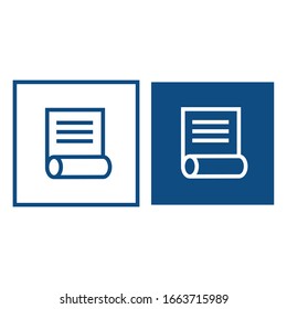 Vintage opened paper scroll. The symbol is located in a square frame. Vector blue icons.