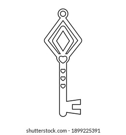 Vintage Openwork key silhouette, black outline, vector illustration, icon, coloring, decor, Design, Decoration