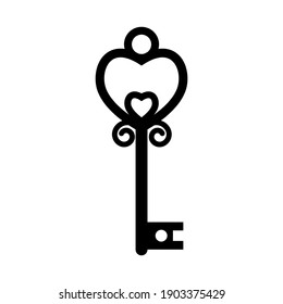 Vintage openwork key template, black stencil, vector illustration, icon, laser cut, decor, design, decoration