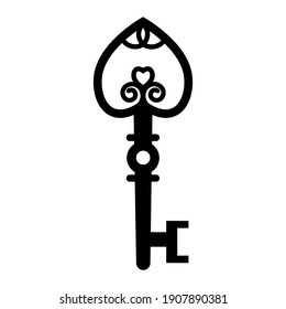 Vintage openwork key template, black stencil, vector illustration, icon, laser cut, decor, design, decoration