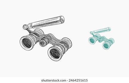 Vintage opera glasses sketch style vector illustration. Old hand drawn engraving imitation. Vintage object illustration