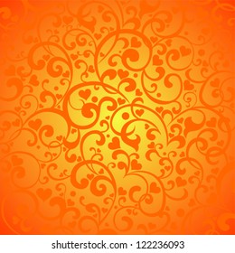 Vintage orange background with hearts. Vector Illustration