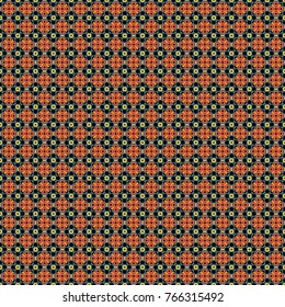 Vintage orange, blue and black backgrounds with geometric and simple floral elements. Vector illustration. Retro seamless wallpaper pattern.
